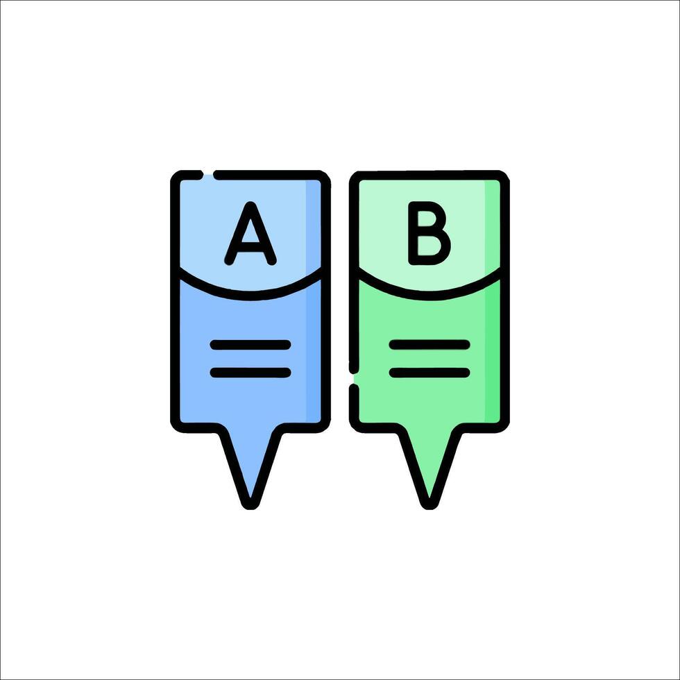 Two green and blue markers with the letter a and b vector