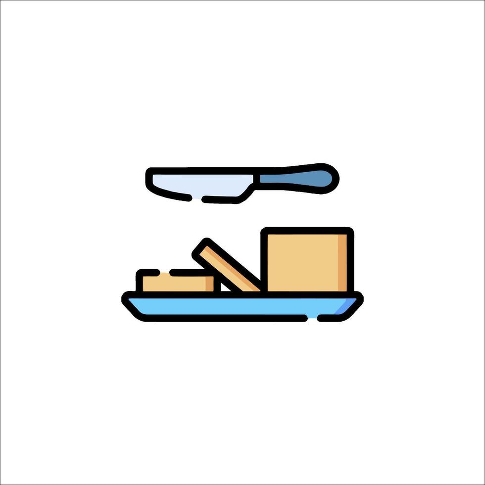 A knife and a piece of cheese on a plate vector