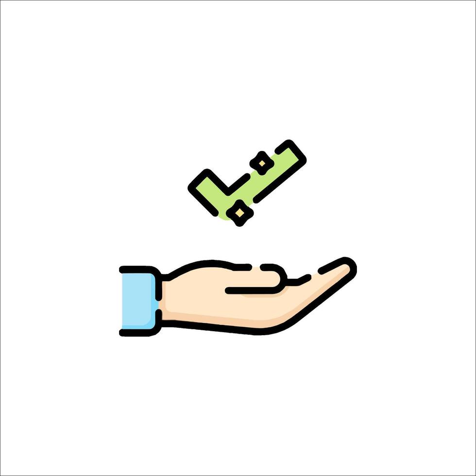 A hand holding a check and a green check mark vector