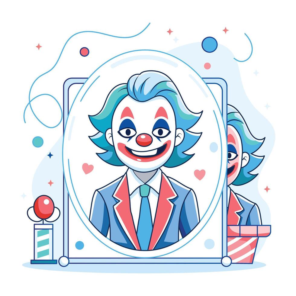 A flat style illustration of joker smile and watching mirror vector
