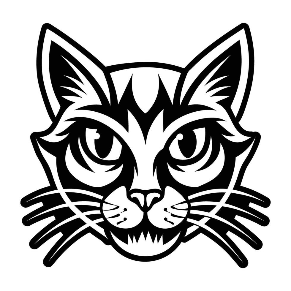 A cat head with a black and white design vector