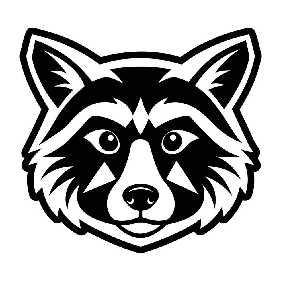 A black and white raccoon head on a white background vector