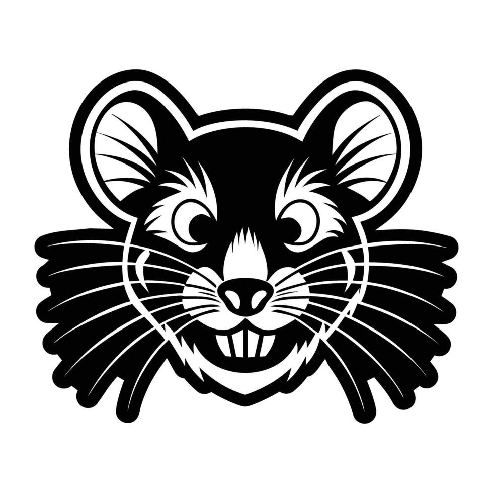 A black and white rat head with a big smile vector