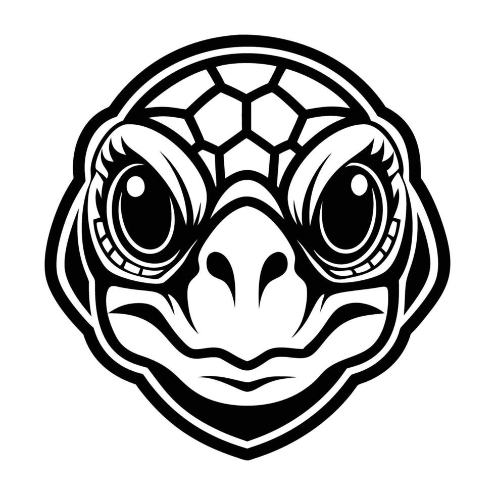 A turtle head with big eyes and a black and white design vector