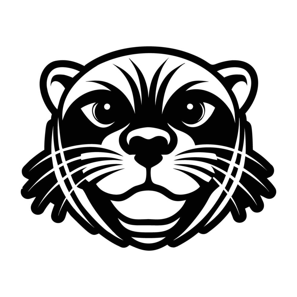 A black and white image of a otter head vector