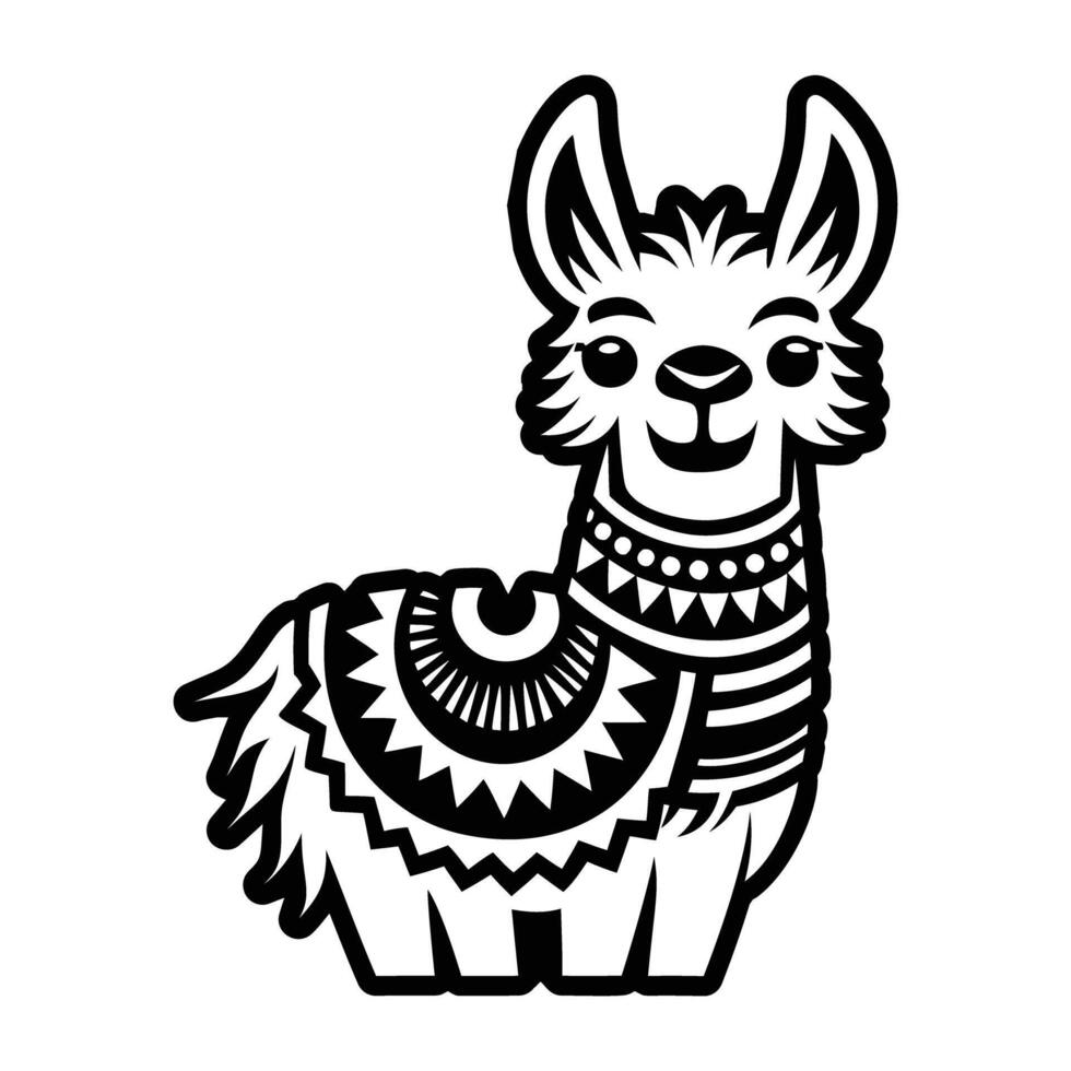 Llama, black and white illustration vector
