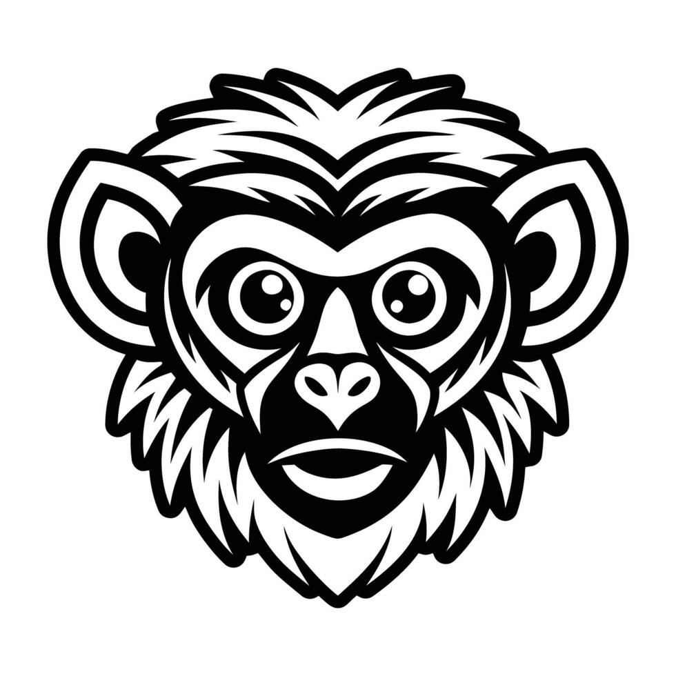 A monkey head with a black and white outline vector