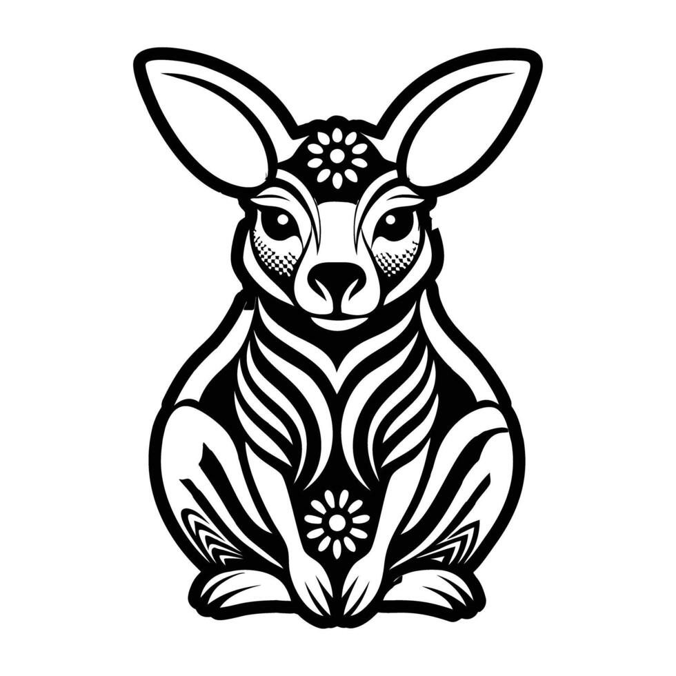 A black and white drawing of a kangaroo vector