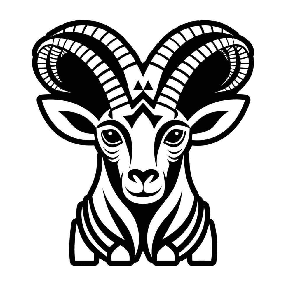 The goat head is black and white and has horns vector