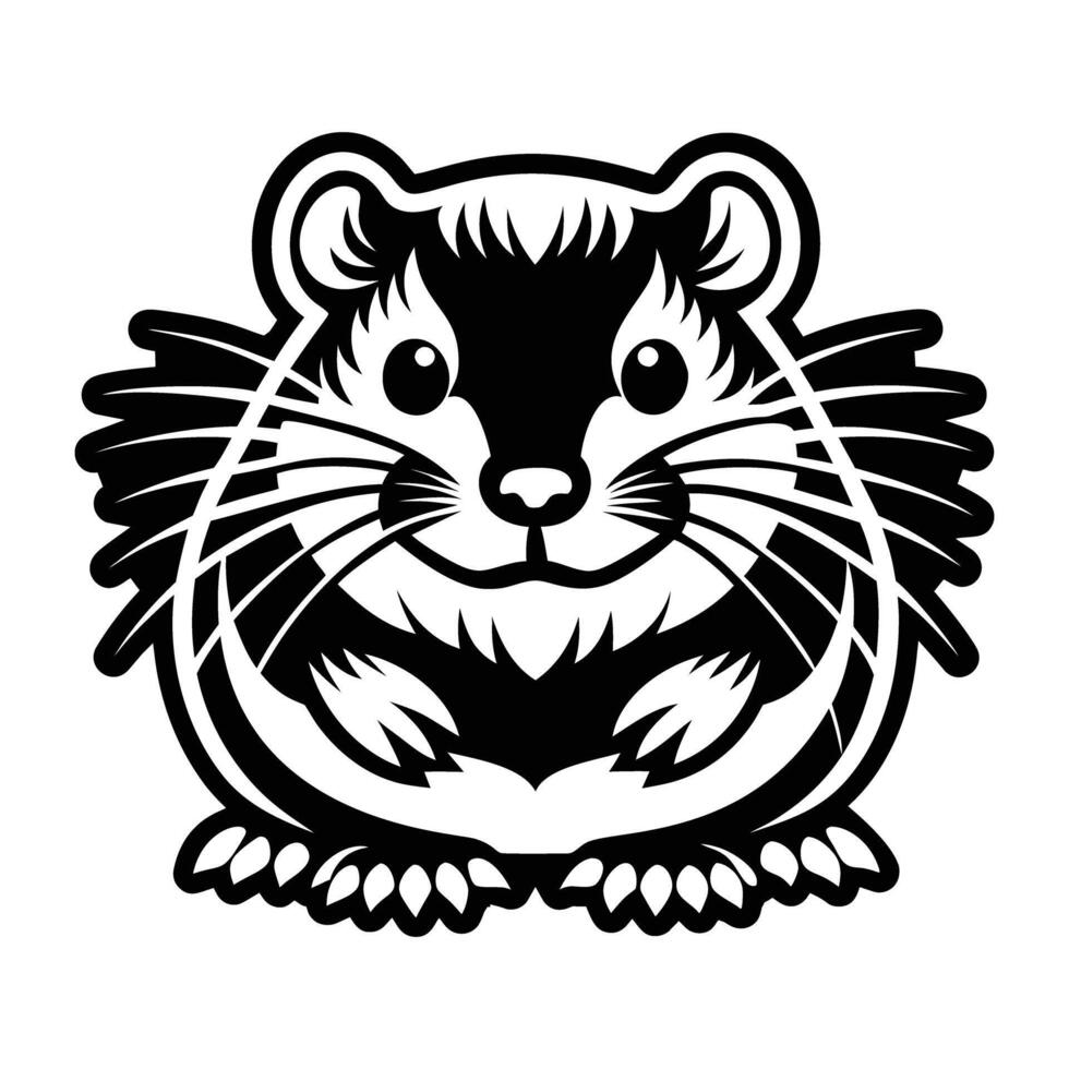 A black and white illustration of a hamster vector