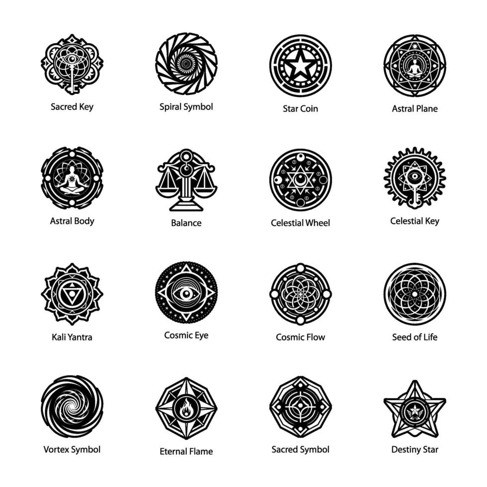Collection of Glyph Style Manifestation Symbols vector