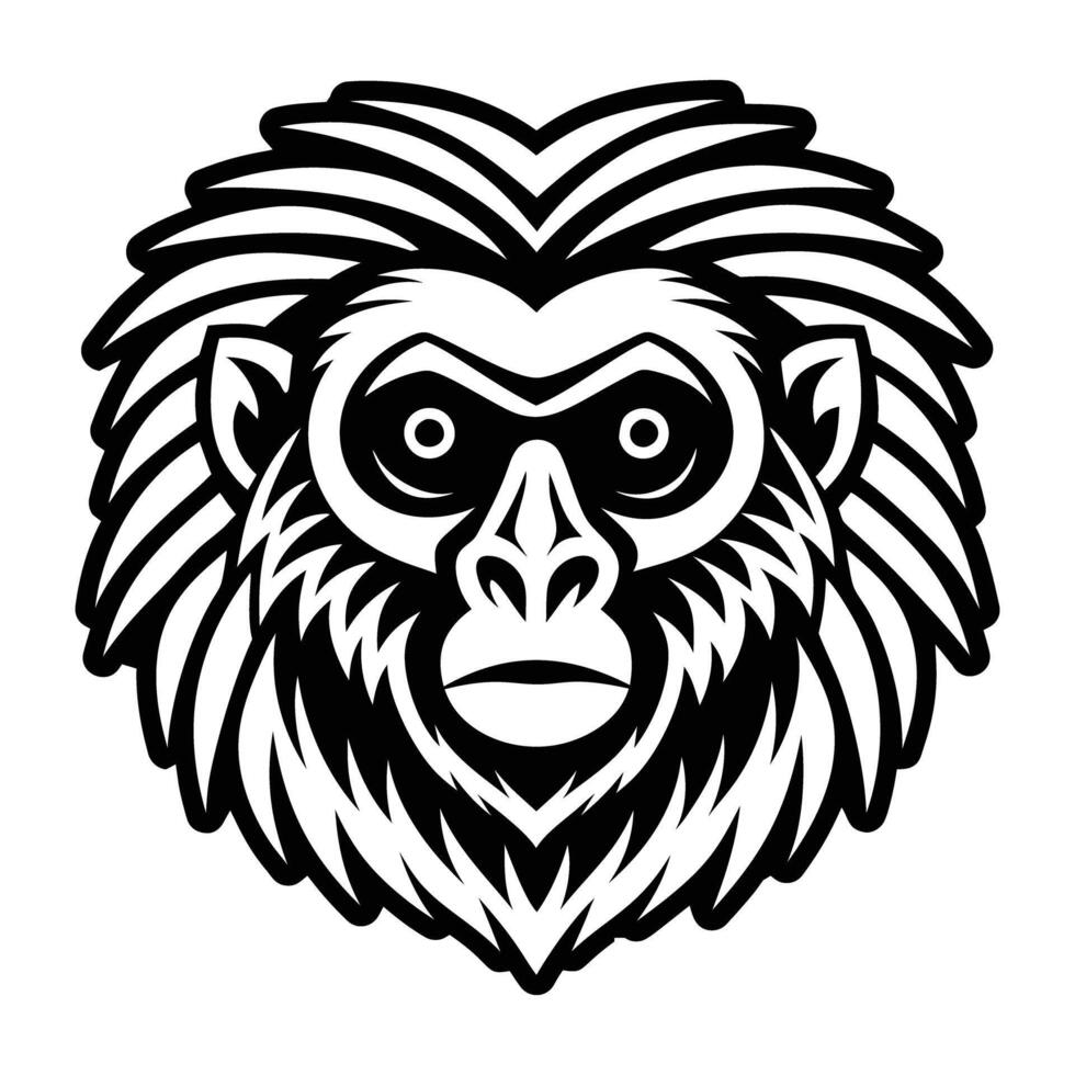 A monkey head with a long beard and a long hair vector