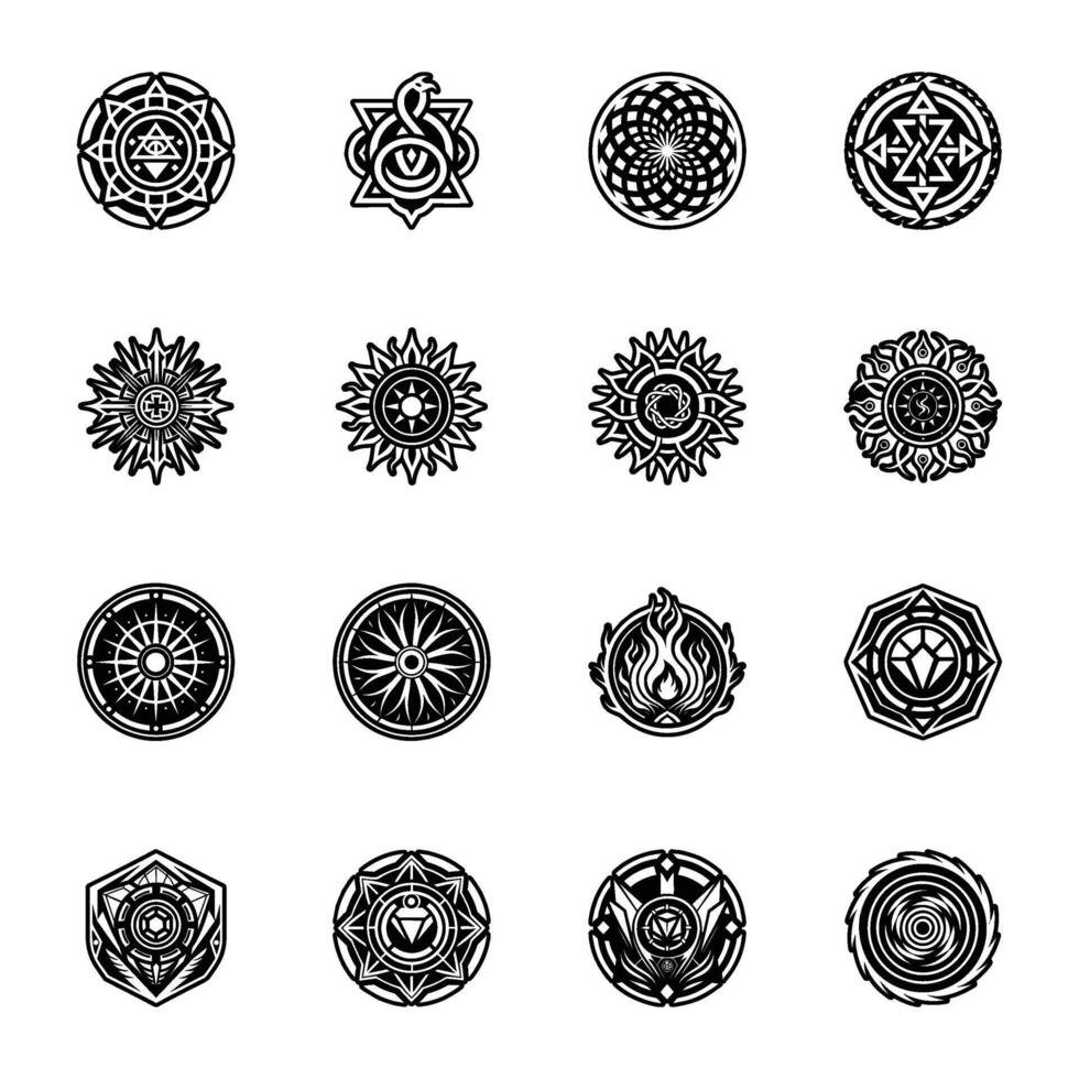Set of Glyph Style Magic and Deity Symbols vector
