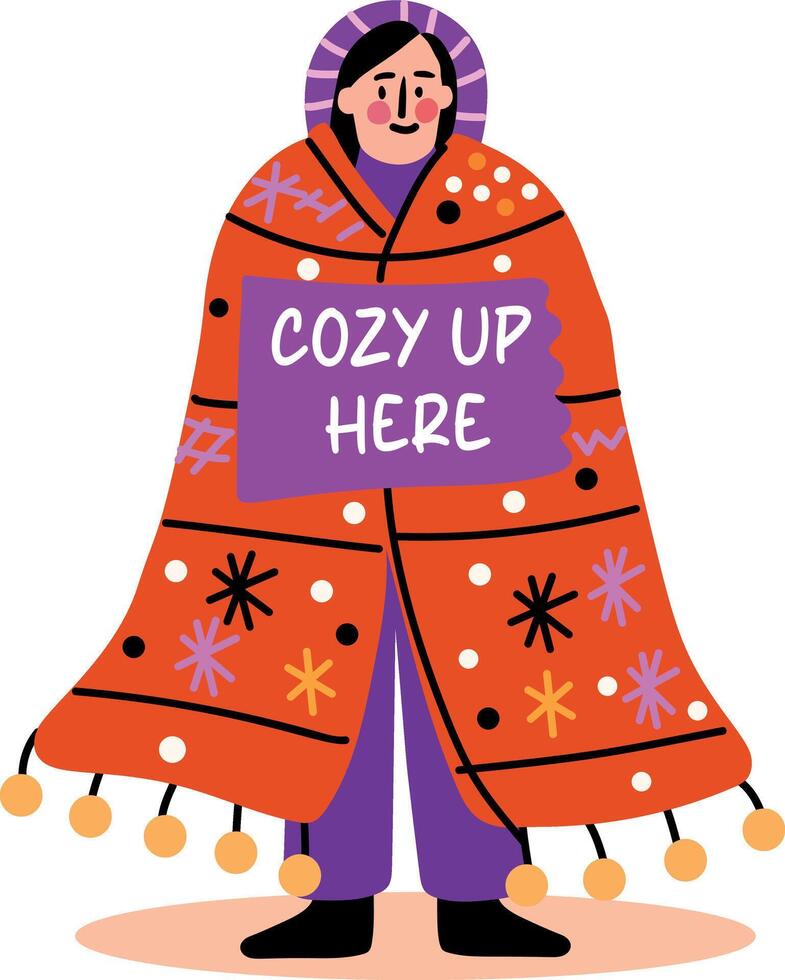 A flat sticker of a character wearing a beautiful cozy shawl vector