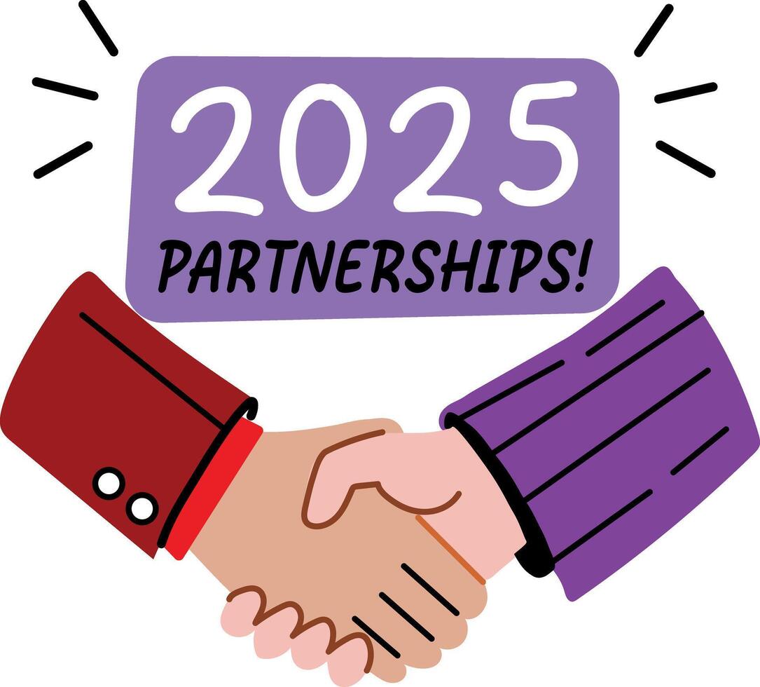 A flat sticker of handshake with 2025 partnership typography vector