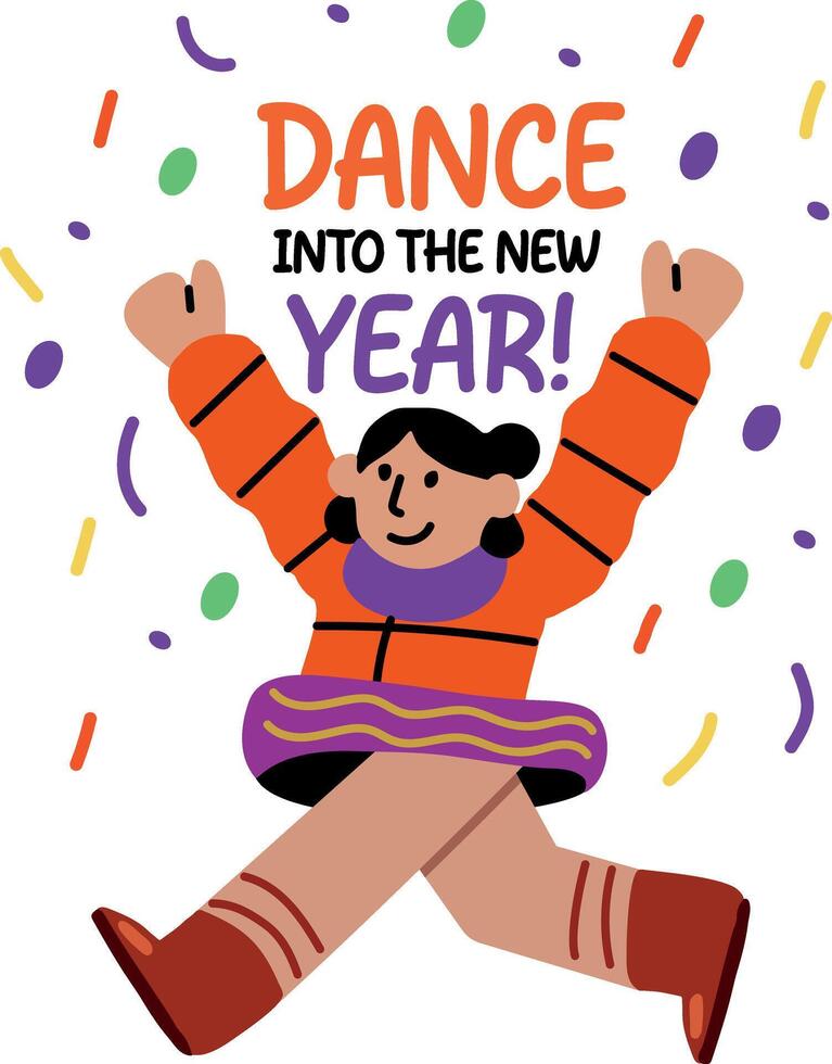 A flat sticker of a happy character doing new year dance vector