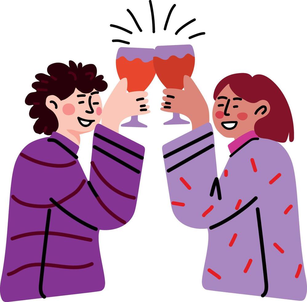 A flat sticker of two characters toasting glasses vector