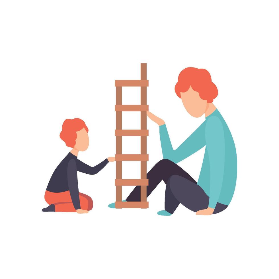 Father and Son Sitting on Floor Playing Game, Dad and Little Son Spending Good Time Together Illustration vector