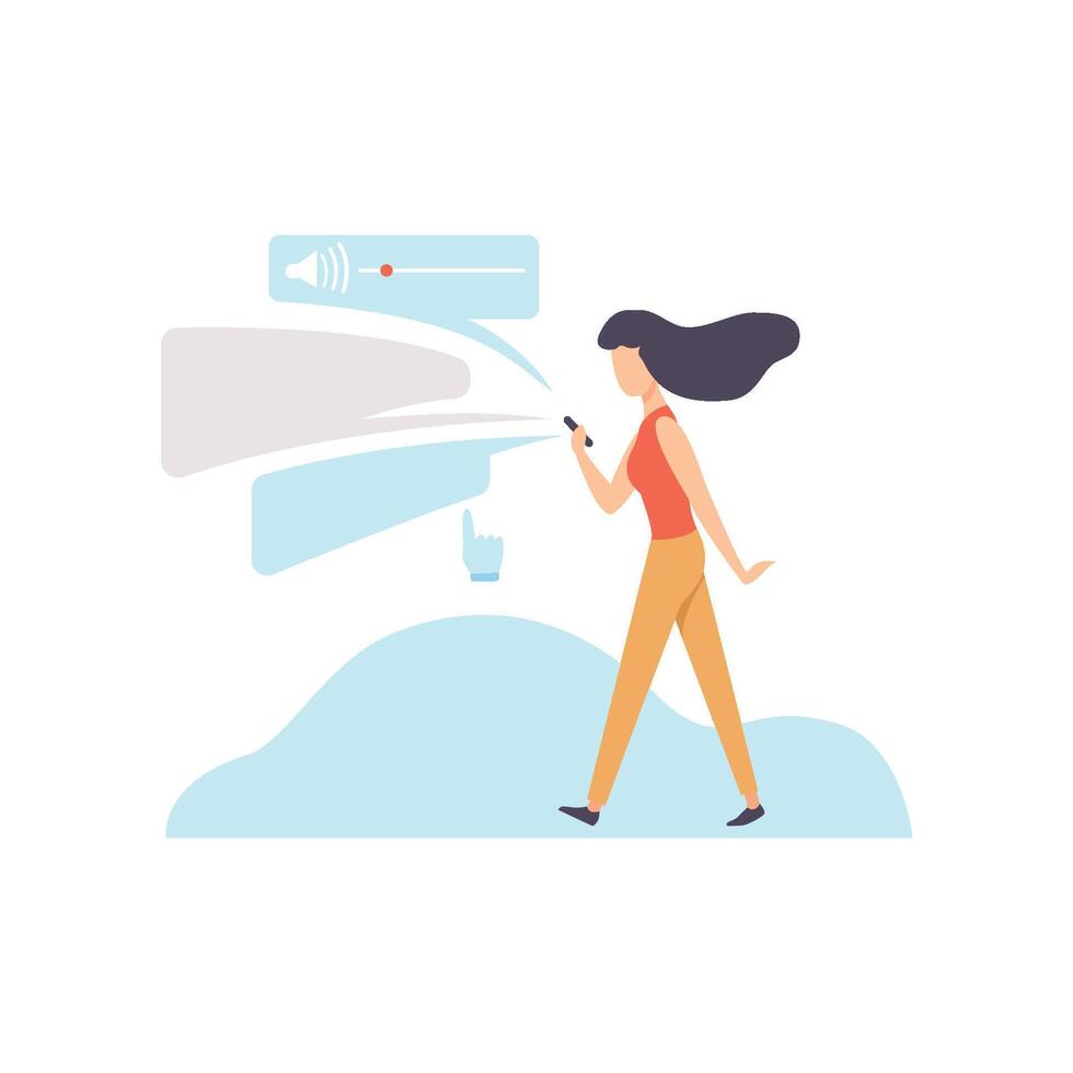 Woman Using Smartphone or Mobile Phone with Chat or Messenger Application, Modern Technologies, Innovative Gadget Illustration vector
