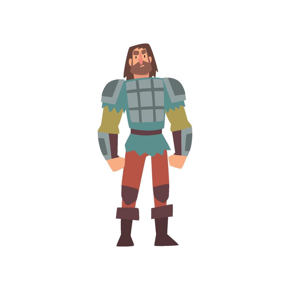 Barbarian Warrior on Amour, Medieval Historical Cartoon Character in Traditional Costume Illustration vector