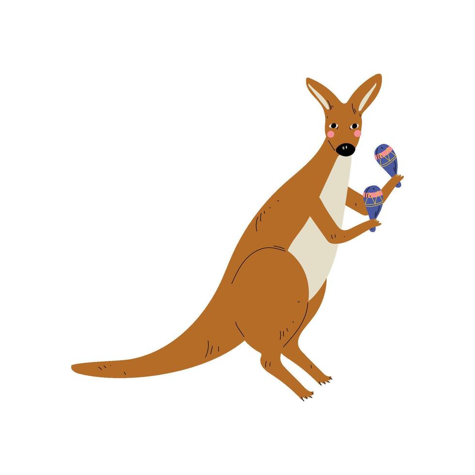 Kangaroo Playing Maracas, Cute Cartoon Animal Musician Character Playing Musical Instrument Illustration vector
