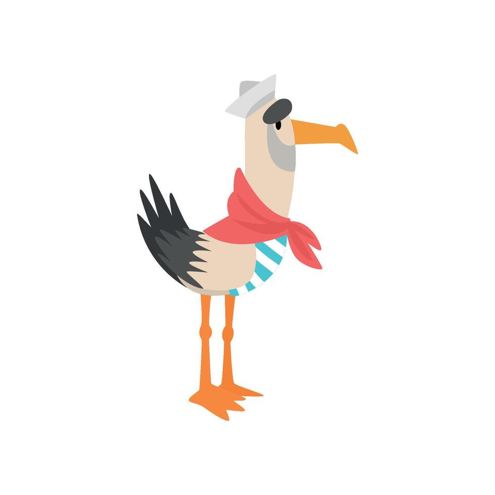 Seagull Sailor, Funny Bird Cartoon Character in Red Neckerchief Illustration vector