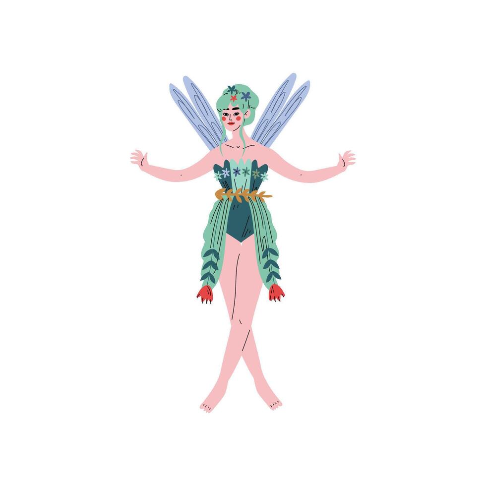 Beautiful Forest Fairy or Nymph with Wings Illustration vector