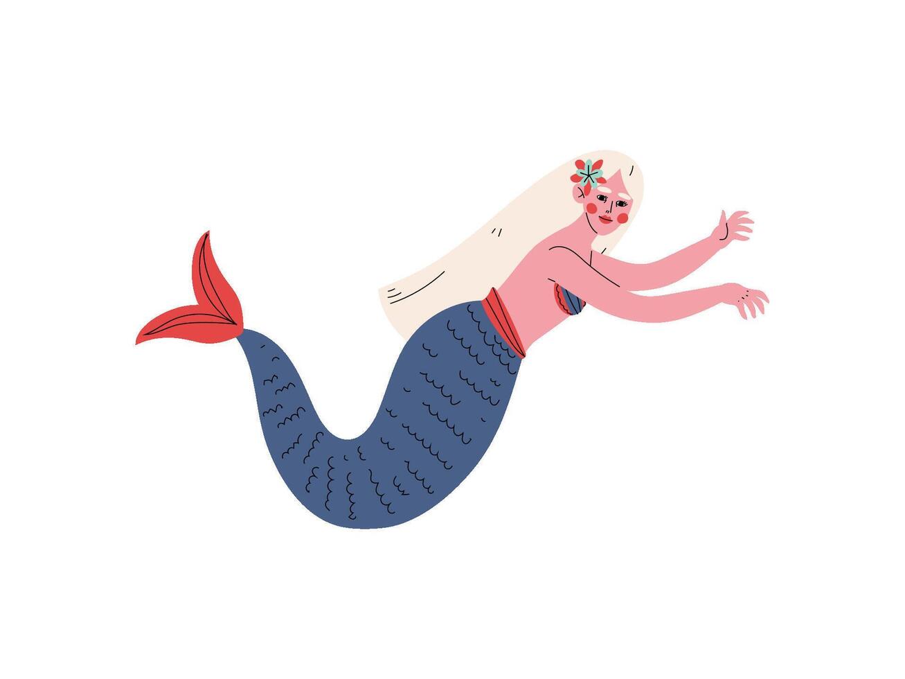 Beautiful Mermaid or Siren with Long Blonde Hair and Blue Tail Illustration vector