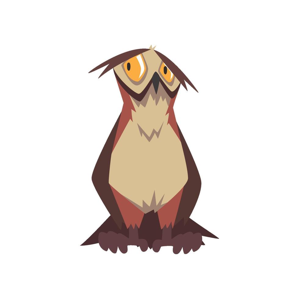 Funny Eagle Owl Bird Character with Brown Plumage Illustration vector