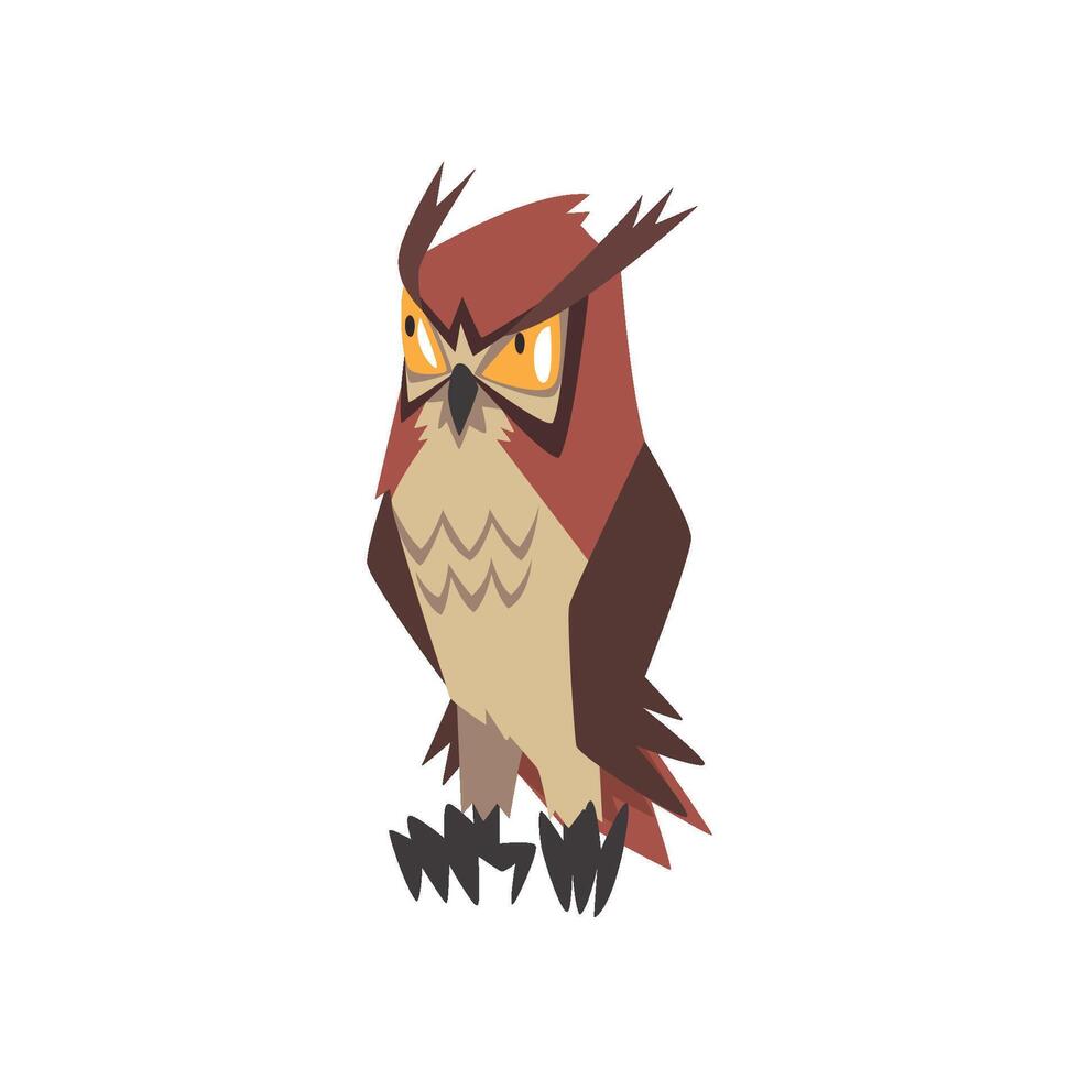 Funny Angry Eurasian Eagle Owl Bird Character with Brown Plumage Illustration vector
