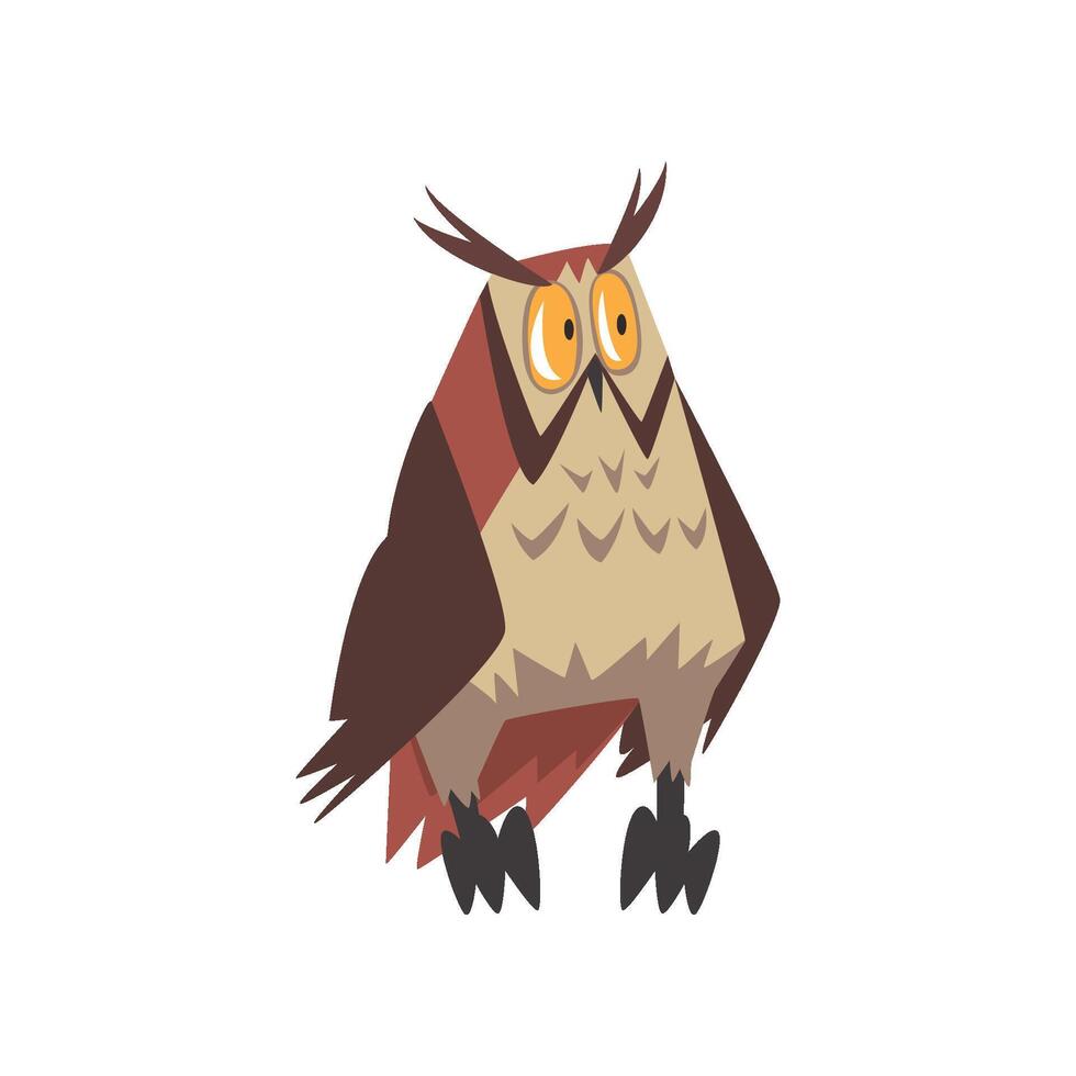 Funny Eurasian Eagle Owl Bird Character with Brown Plumage Illustration vector