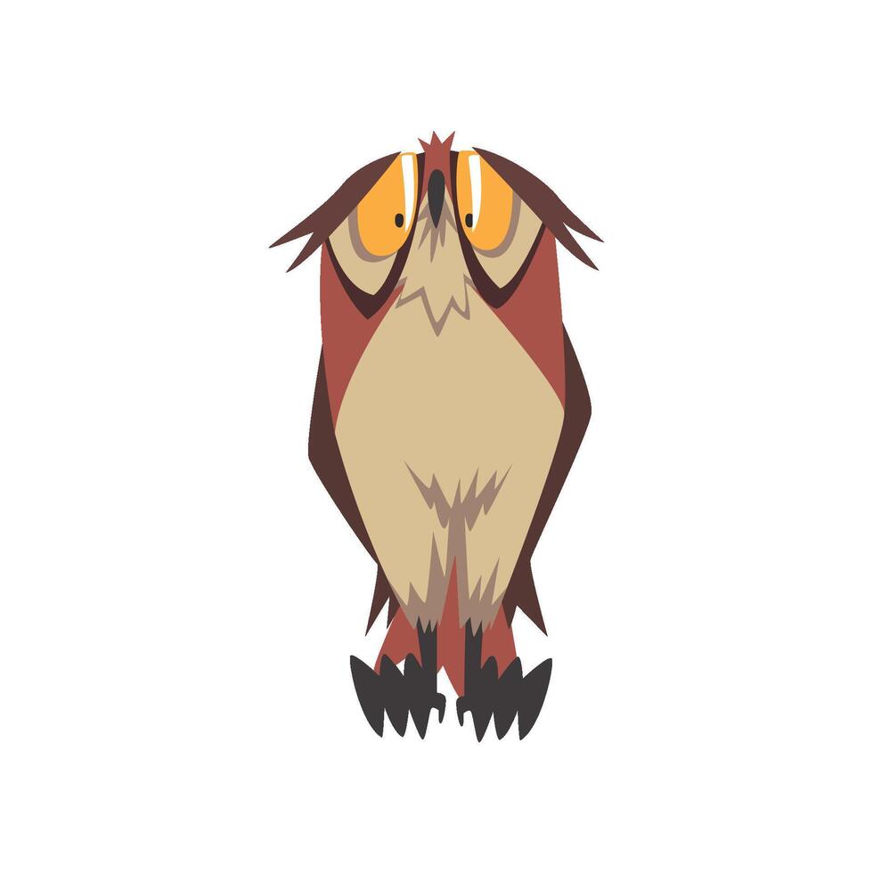 Funny Great Horned Owl Bird Character, Eurasian Eagle Owl Illustration vector