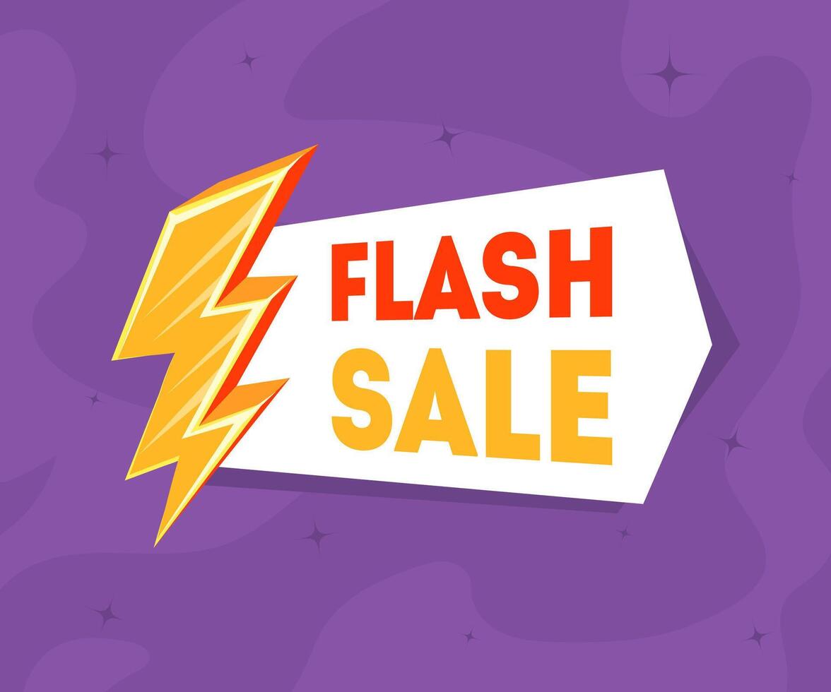 Flash Sale Banner Template with Golden Thunder Sign on Purple Background Illustration vector