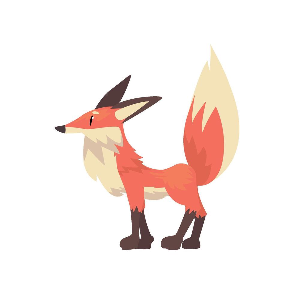 Cute Red Fox Cub Character, Side View Cartoon Illustration vector