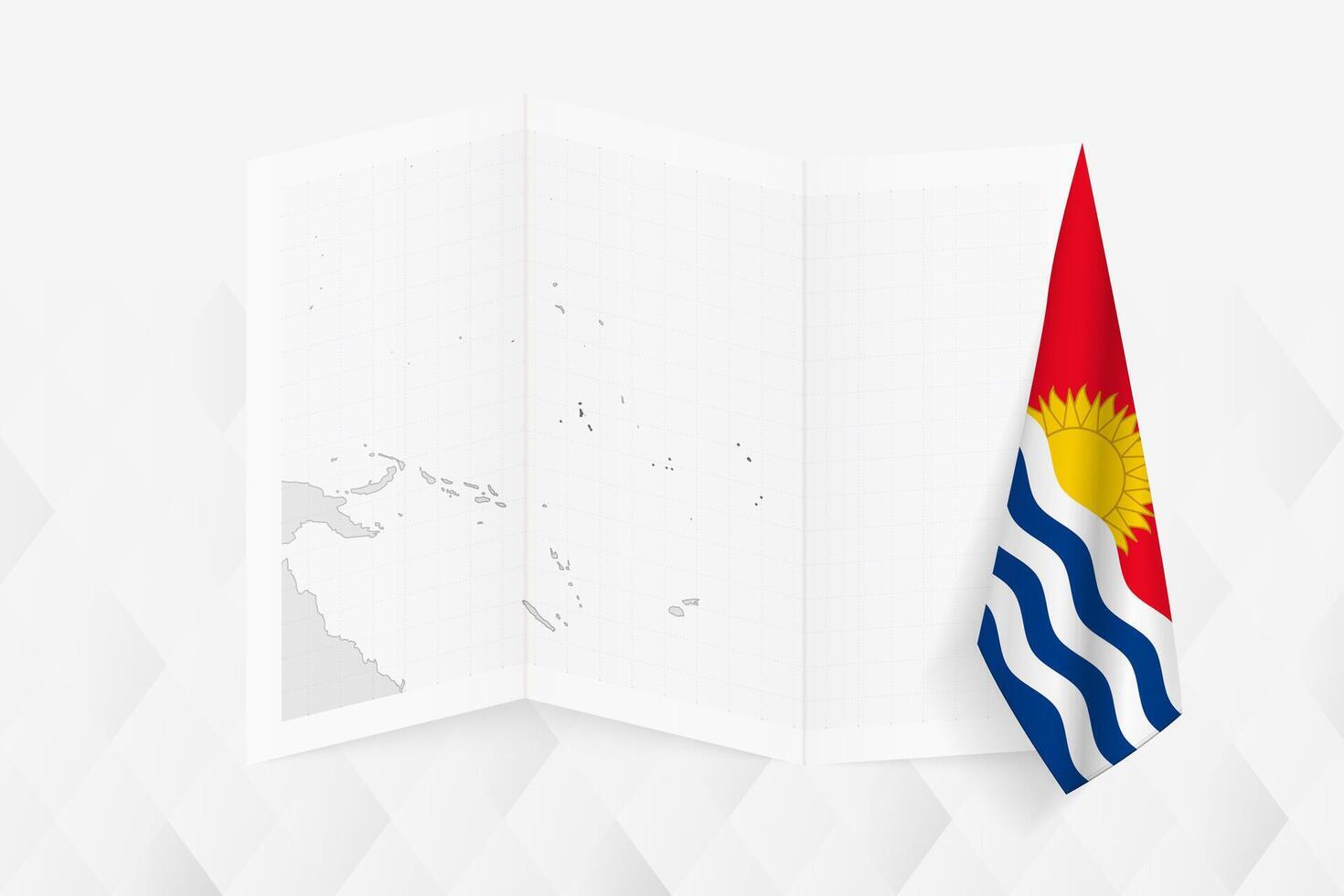 A grayscale map of Kiribati with a hanging Kiribati flag on one side. Map for many types of news. vector