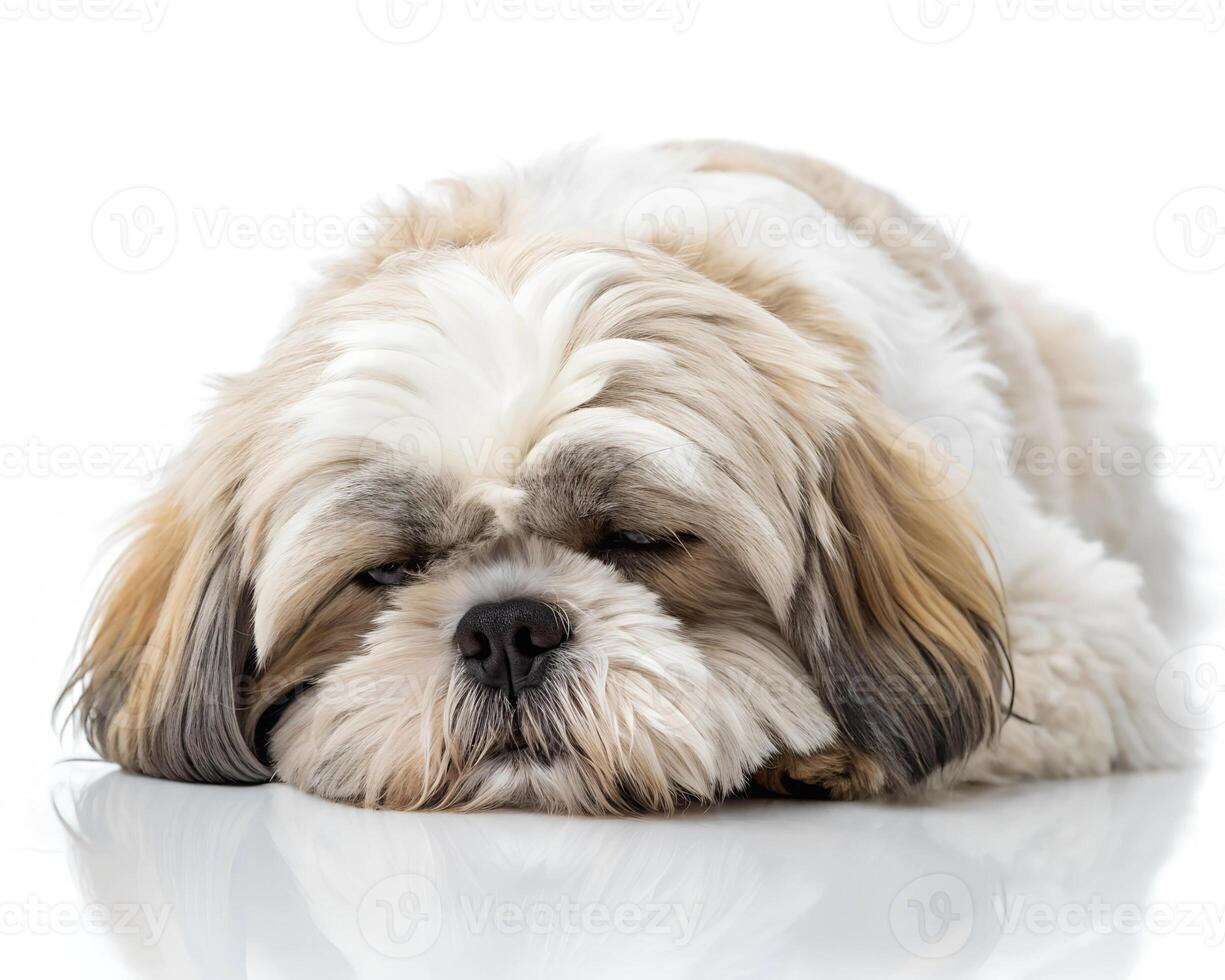 Shih Tzu, It's getting sleepy. isolated on a white background photo