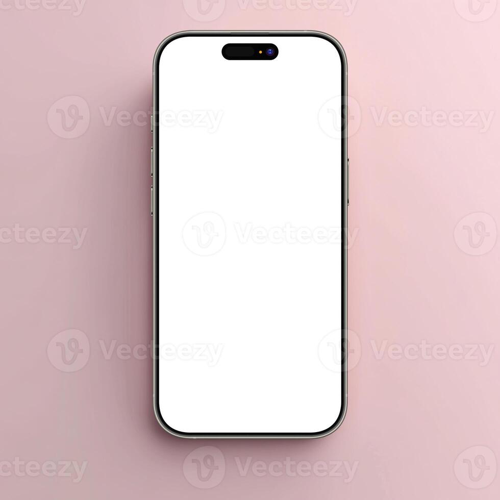 Natural titanium smartphone mockup template with blank screen on pink background photo