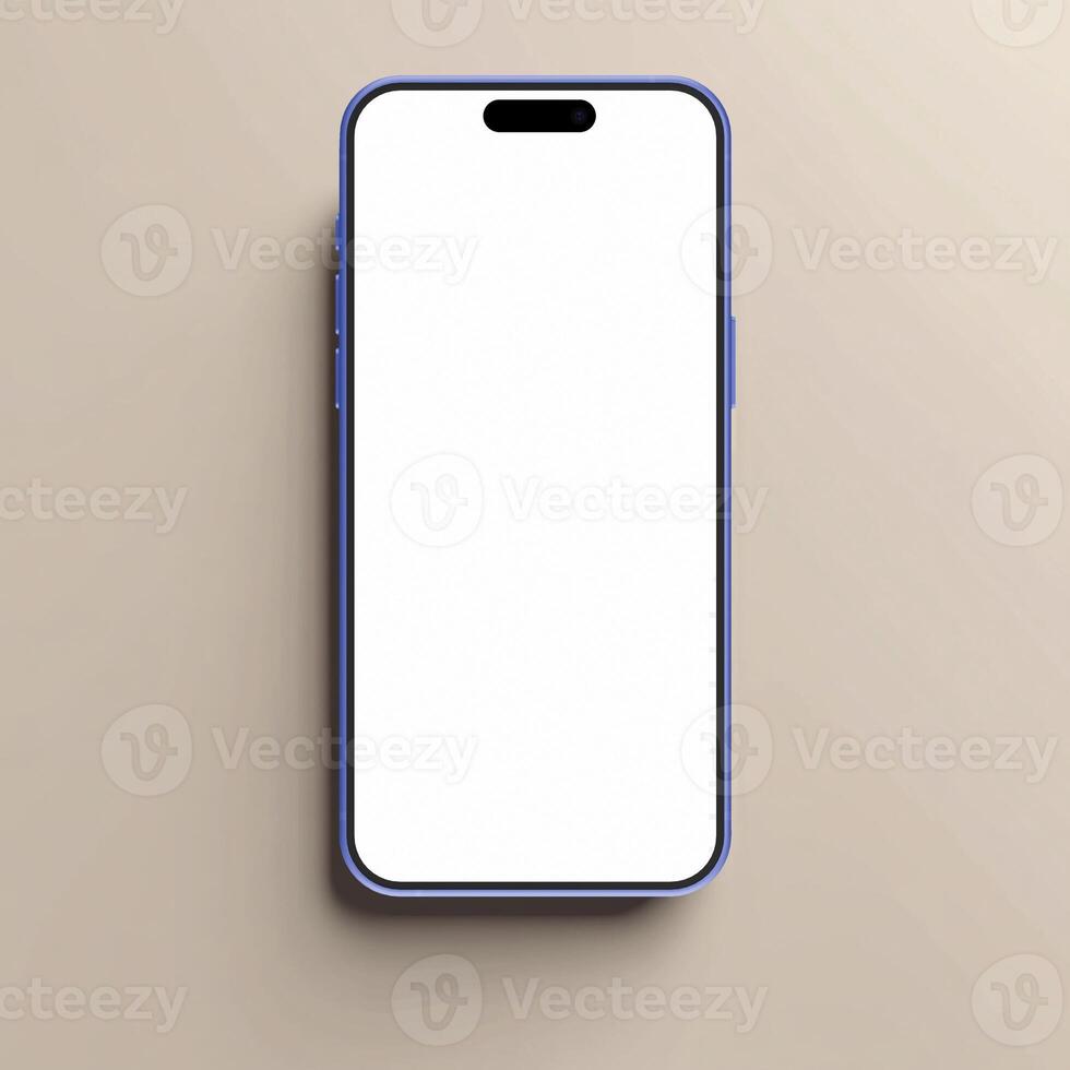 Ultramarine smartphone mockup template with blank screen on beige background photo