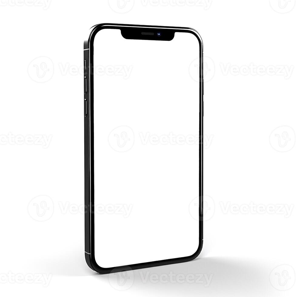 Black smartphone mockup template with blank screen on white background photo
