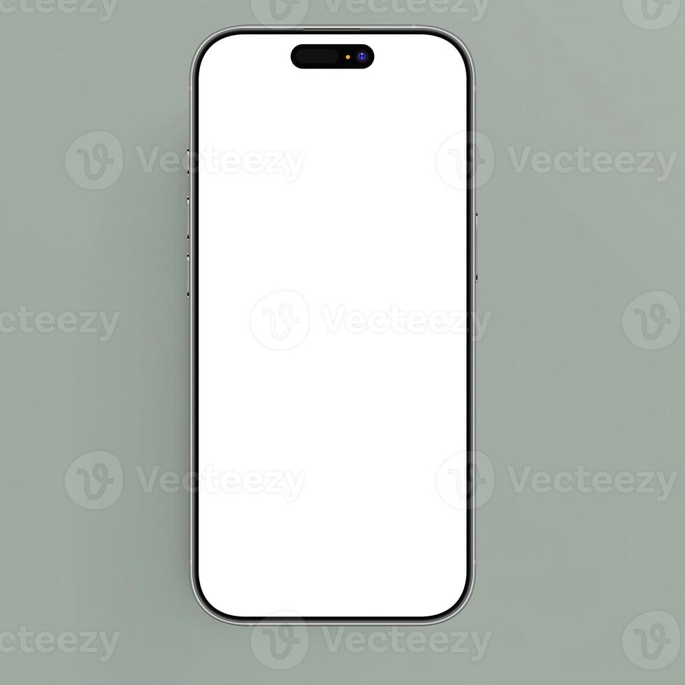 White titanium smartphone mockup template with blank screen on green background photo