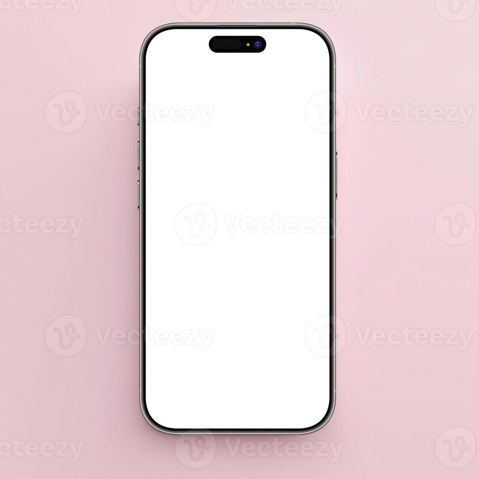 Natural titanium smartphone mockup template with blank screen on pink background photo