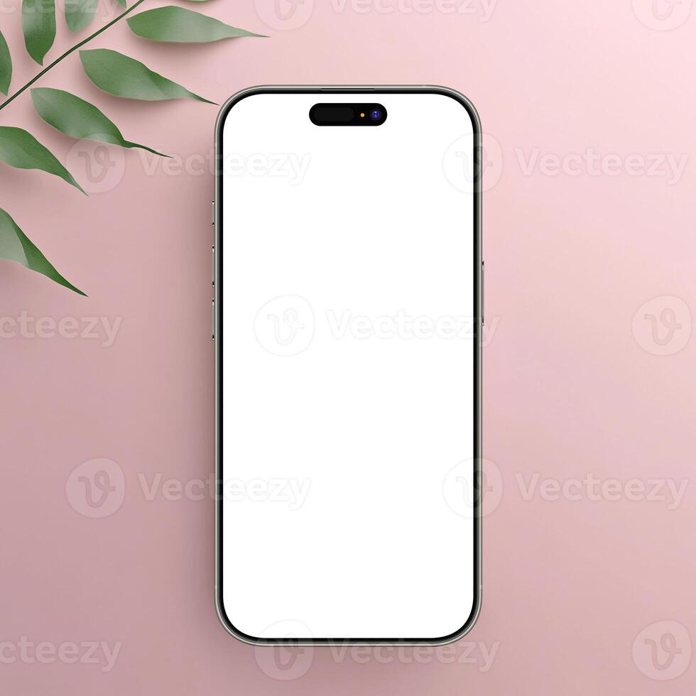 Natural titanium smartphone mockup template with blank screen on pink background photo