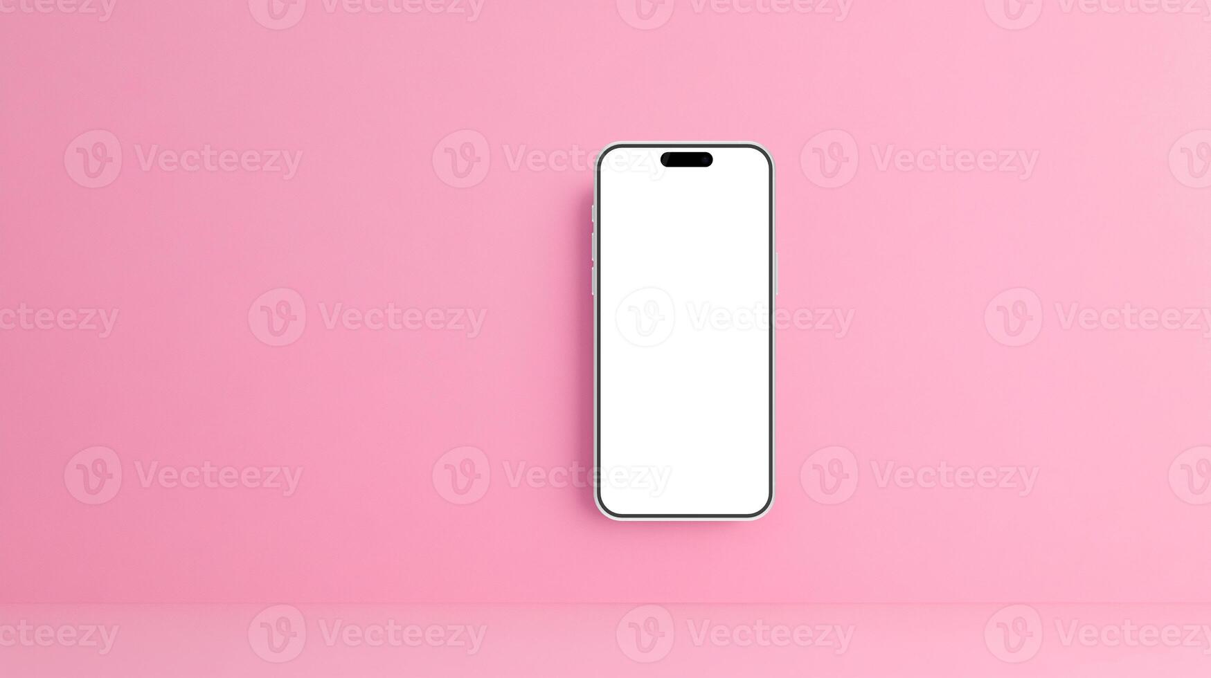 White smartphone mockup template with blank screen on pink background photo