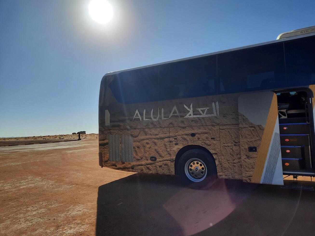 AlUla, Saudi Arabia, 29 Nov 2024 - Beautiful view of transport to take tourists from different countries of the world to different archaeological sites in AlUla, Madain Saleh. photo