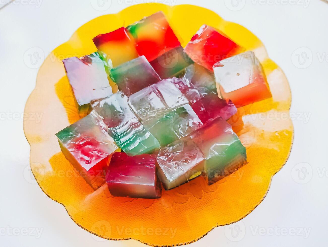 Colorful Jelly Cubes Dessert photo
