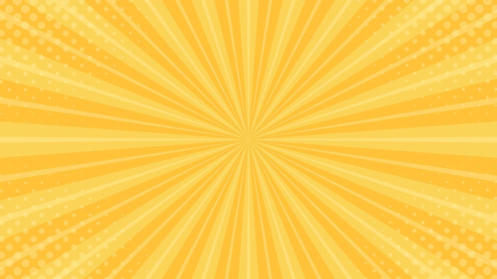 Abstract yellow comic sunburst effect background with halftone. pop art comic-style wallpaper vector