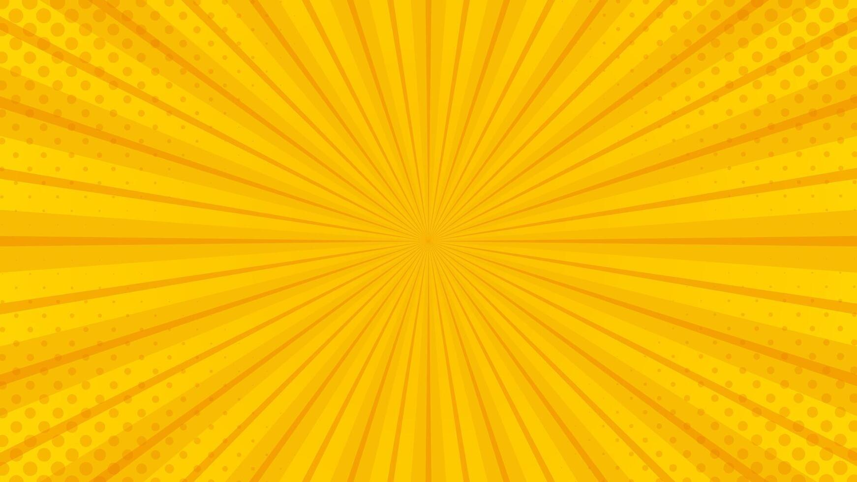 Abstract orange-yellow comic sunburst effect background with halftone. pop art comic-style wallpaper vector