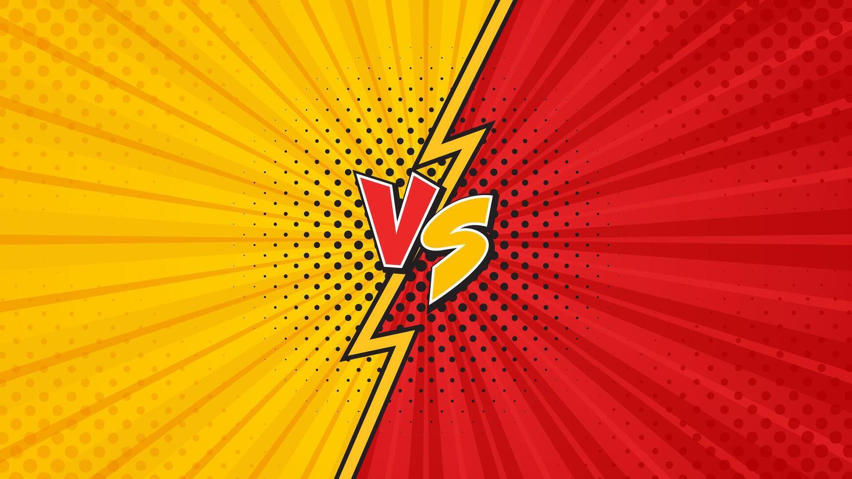Orange and red background versus comic style. Starburst effect wallpaper with halftone vector