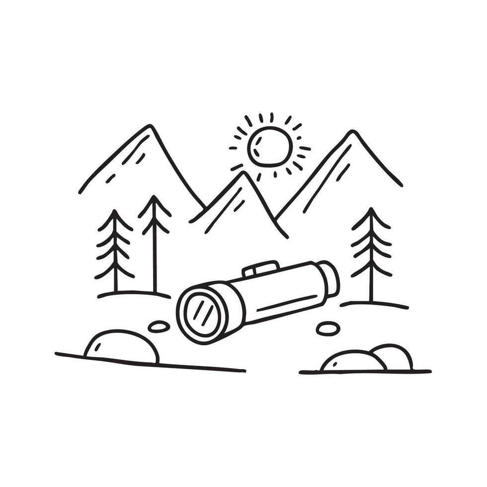 Flashlight on rock by hiking trail vector