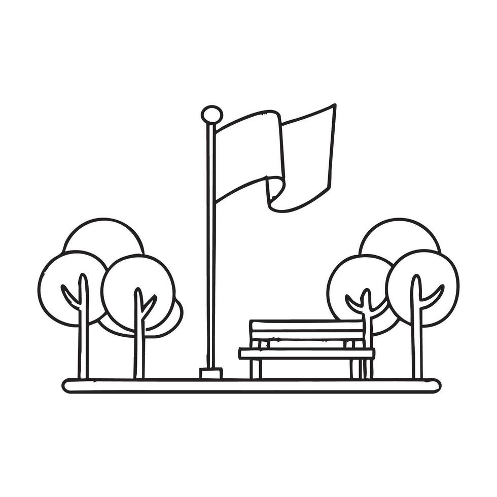 Flag waving on pole in park vector